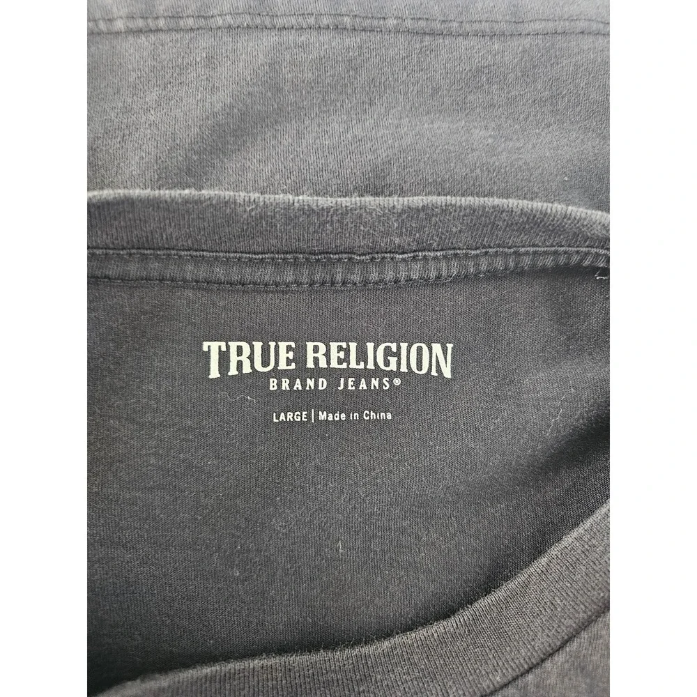Streetwear True Religion Column Foil Tee Mens Large Black Silver Graphic T-Shirt